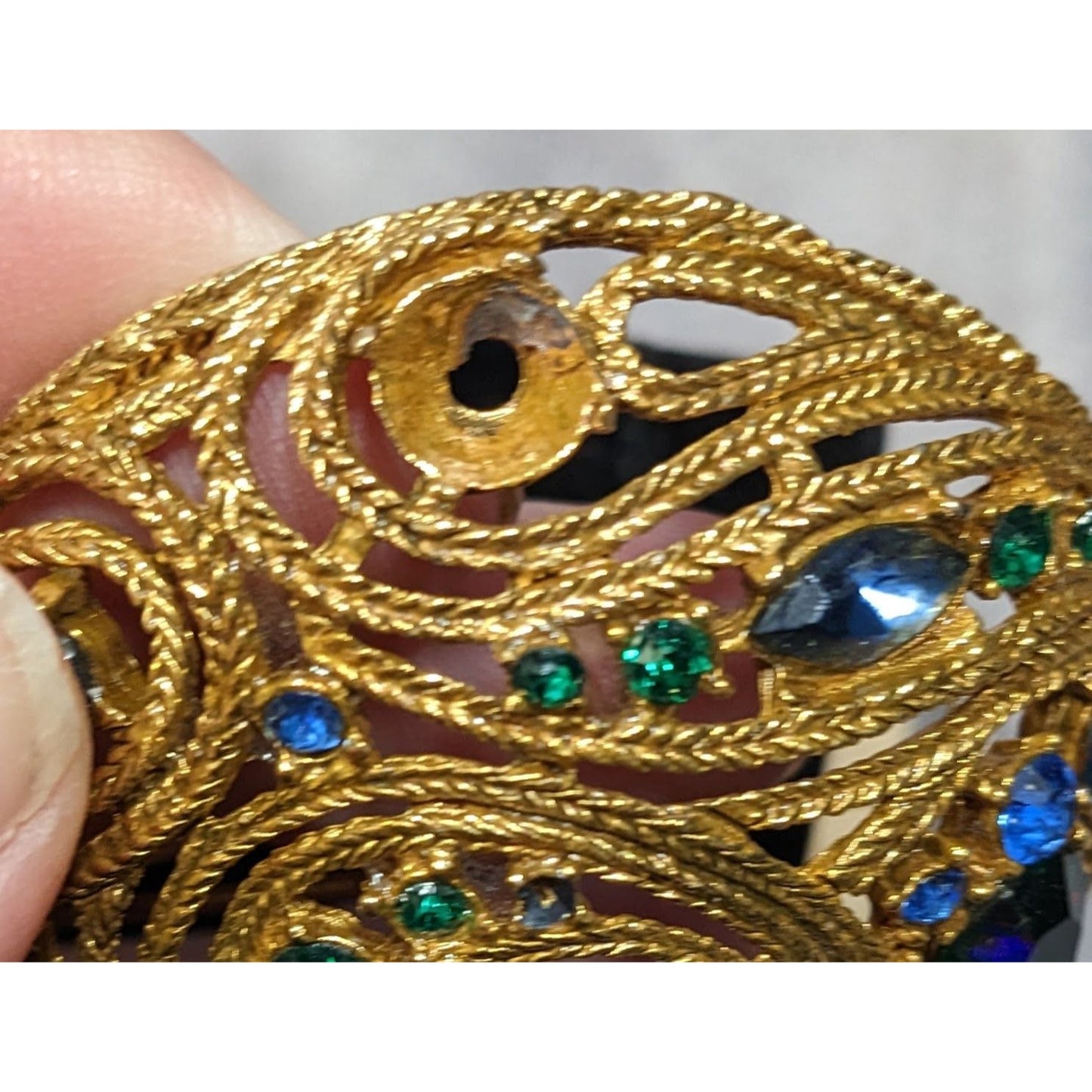 Vintage Glam Gold Tone Brooch With Blue And Green Gems