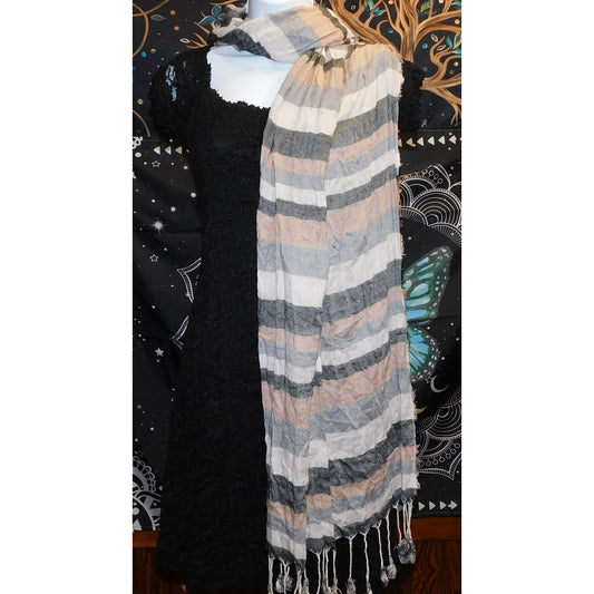 Charming Charlie Y2K Striped Lightweight Scarf With Fringe Pastel & Neutral Tones