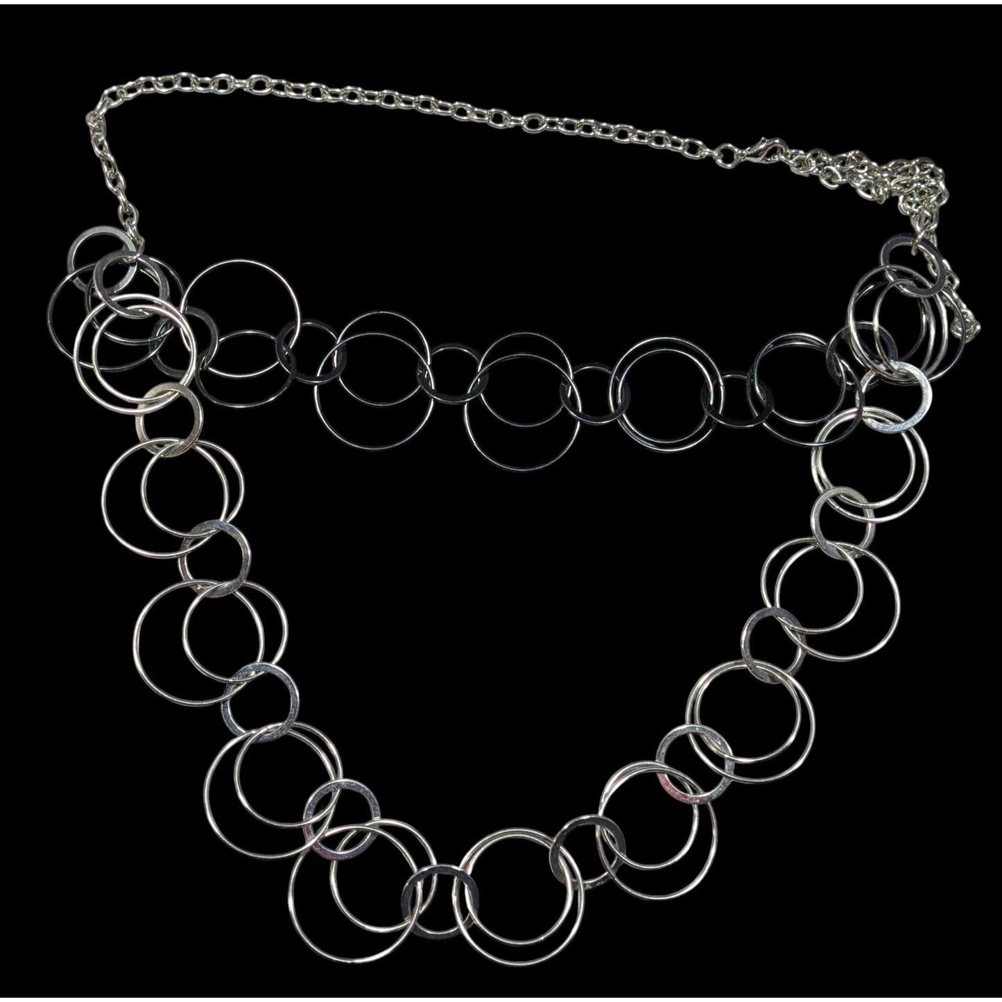 Modern Multilayer Silver Tone Ring Link Necklace