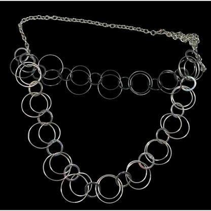 Modern Multilayer Silver Tone Ring Link Necklace