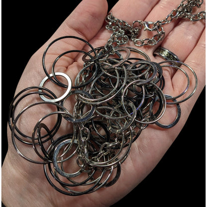 Modern Multilayer Silver Tone Ring Link Necklace