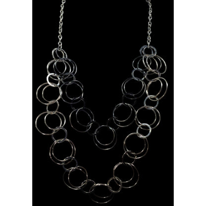 Modern Multilayer Silver Tone Ring Link Necklace