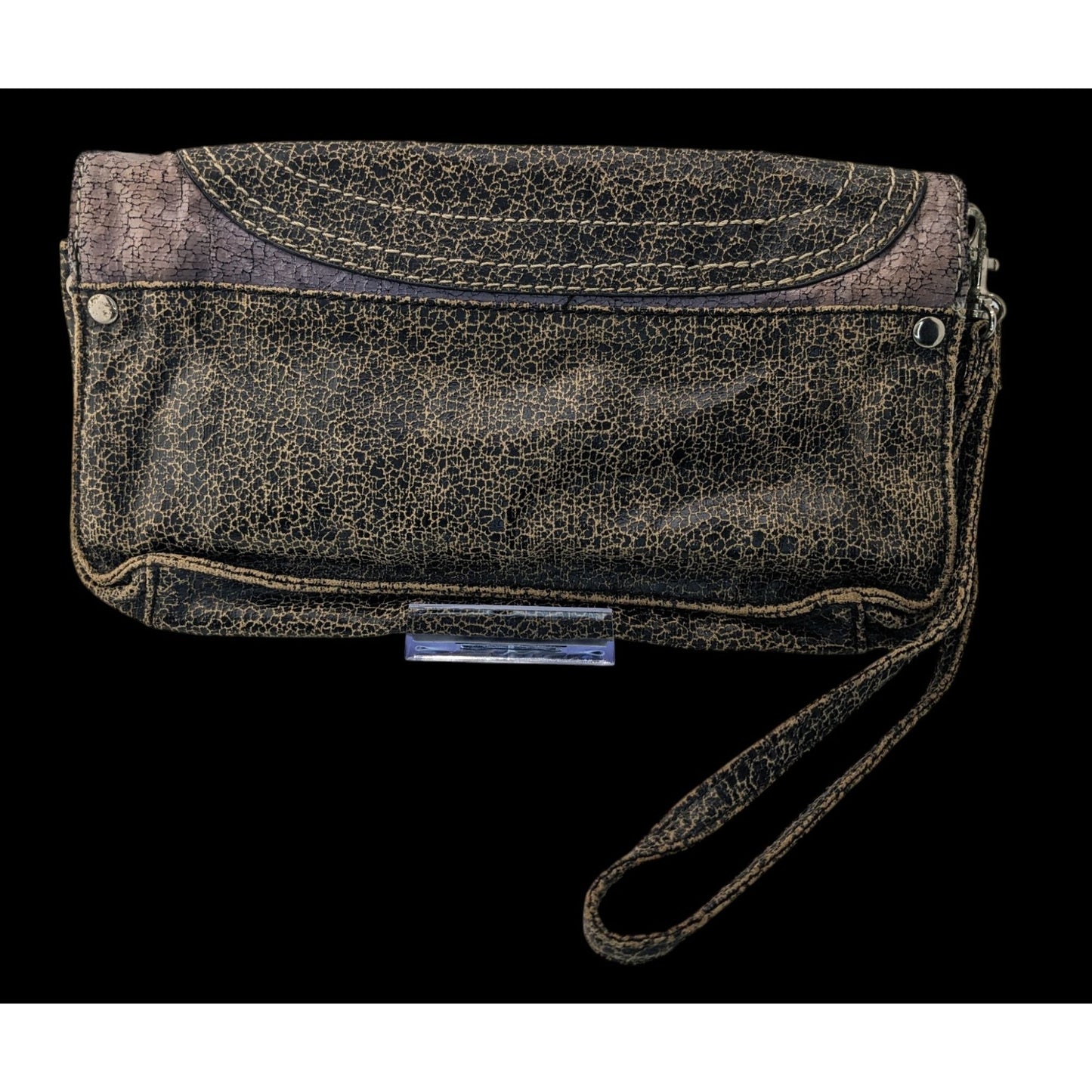 Vintage Jazzd Whimsygoth Witchy Moon Pattern Wristlet Clutch With 9 Inch Strap & Crackle Finish