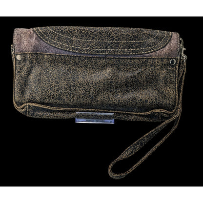 Vintage Jazzd Whimsygoth Witchy Moon Pattern Wristlet Clutch With 9 Inch Strap & Crackle Finish