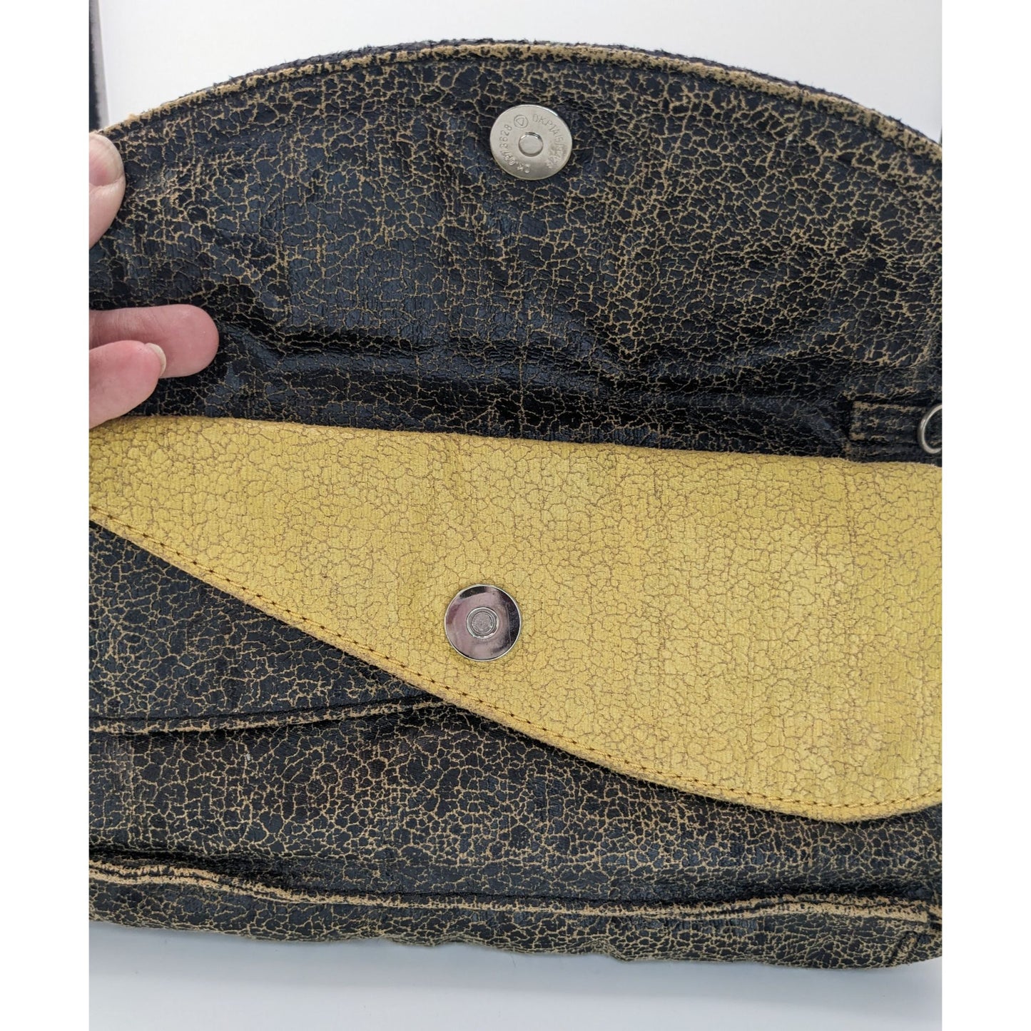 Vintage Jazzd Whimsygoth Witchy Moon Pattern Wristlet Clutch With 9 Inch Strap & Crackle Finish