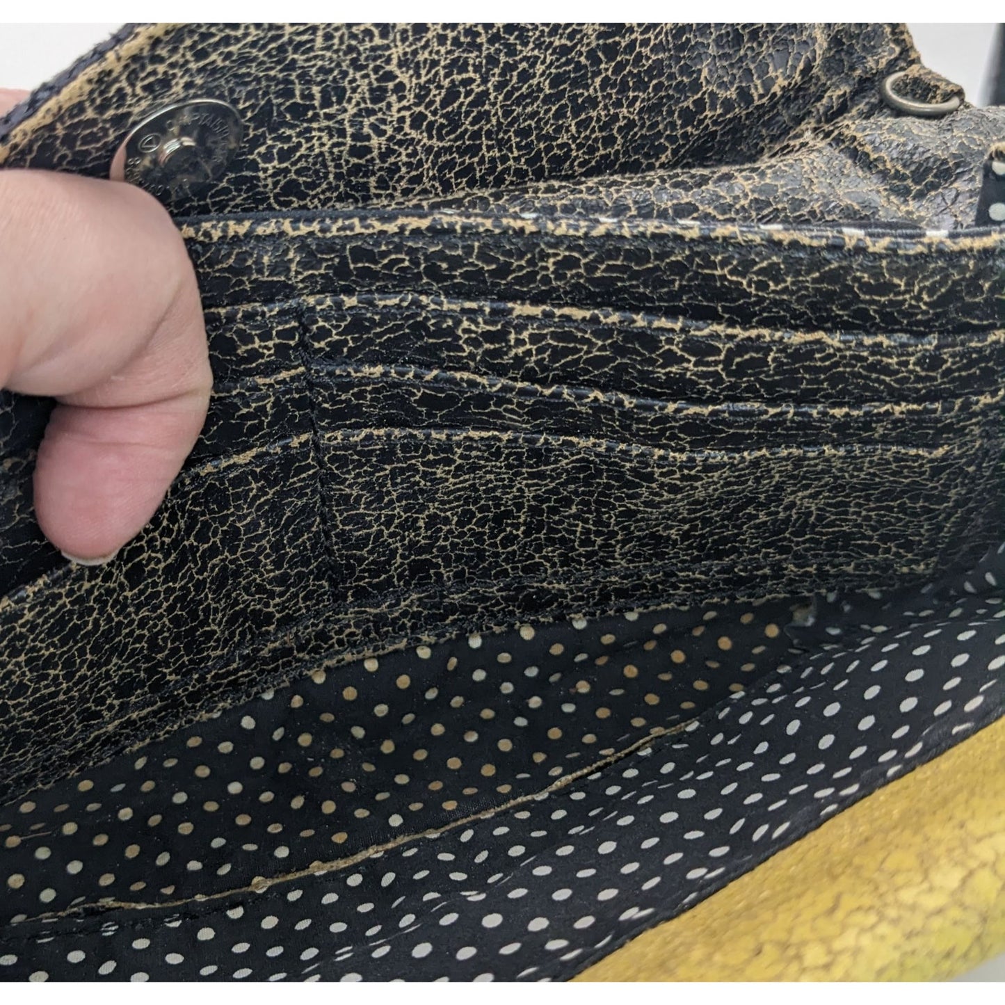Vintage Jazzd Whimsygoth Witchy Moon Pattern Wristlet Clutch With 9 Inch Strap & Crackle Finish