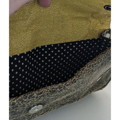 Vintage Jazzd Whimsygoth Witchy Moon Pattern Wristlet Clutch With 9 Inch Strap & Crackle Finish