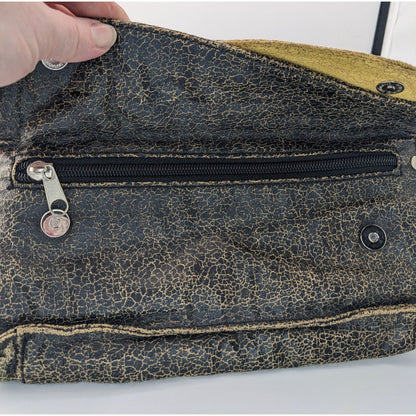 Vintage Jazzd Whimsygoth Witchy Moon Pattern Wristlet Clutch With 9 Inch Strap & Crackle Finish