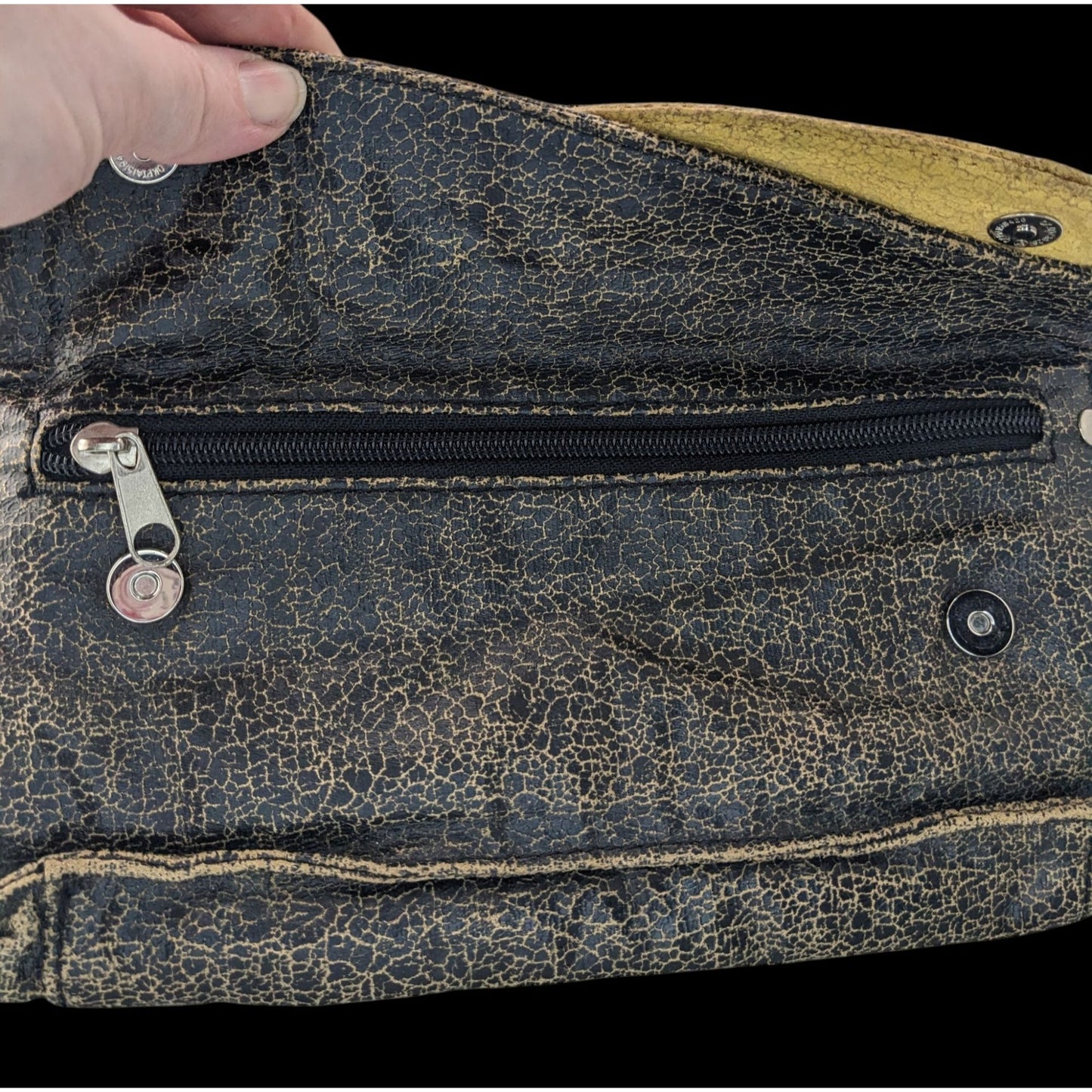 Vintage Jazzd Whimsygoth Witchy Moon Pattern Wristlet Clutch With 9 Inch Strap & Crackle Finish
