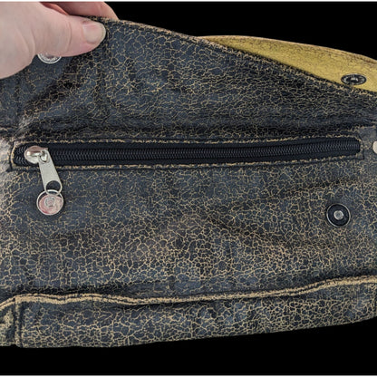 Vintage Jazzd Whimsygoth Witchy Moon Pattern Wristlet Clutch With 9 Inch Strap & Crackle Finish