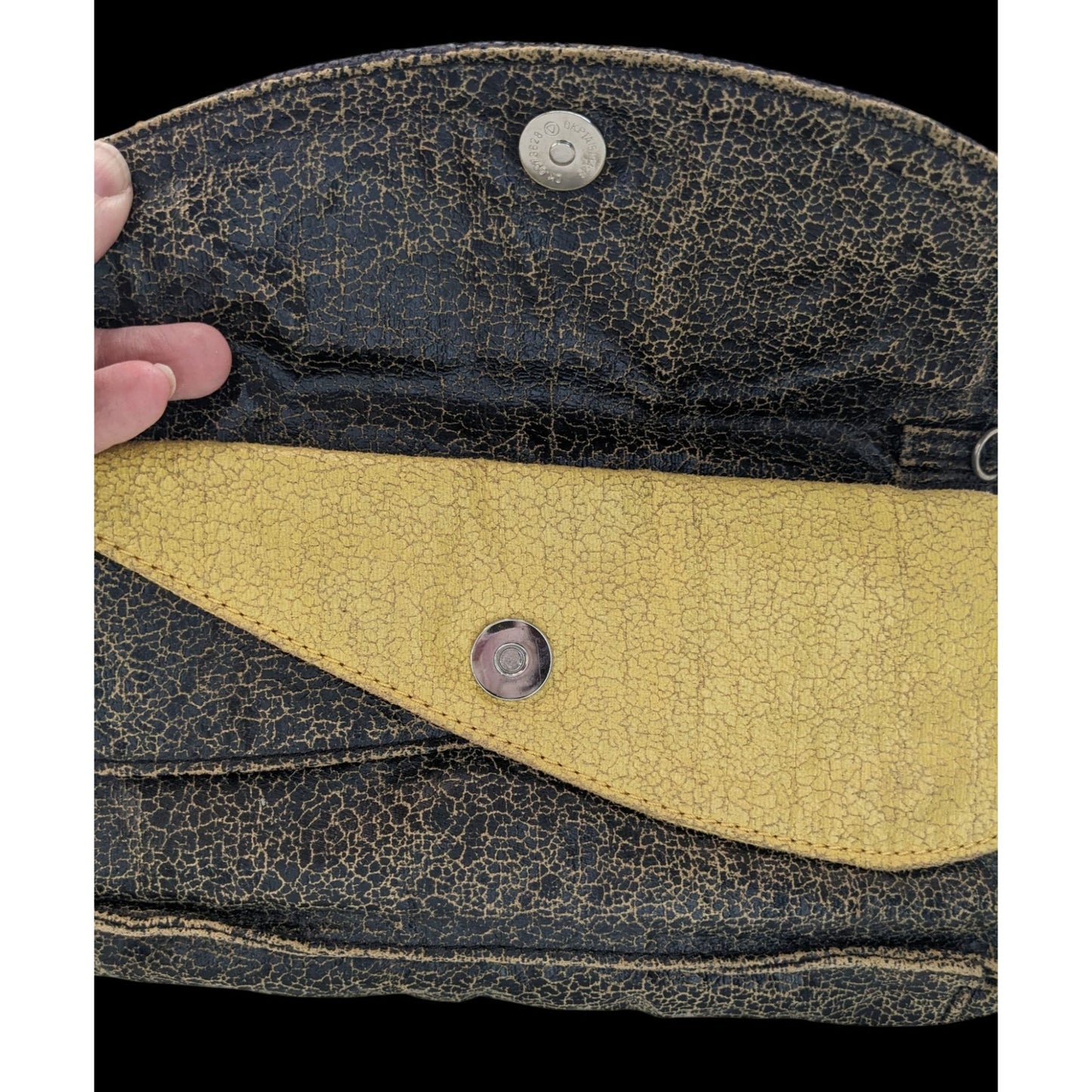 Vintage Jazzd Whimsygoth Witchy Moon Pattern Wristlet Clutch With 9 Inch Strap & Crackle Finish