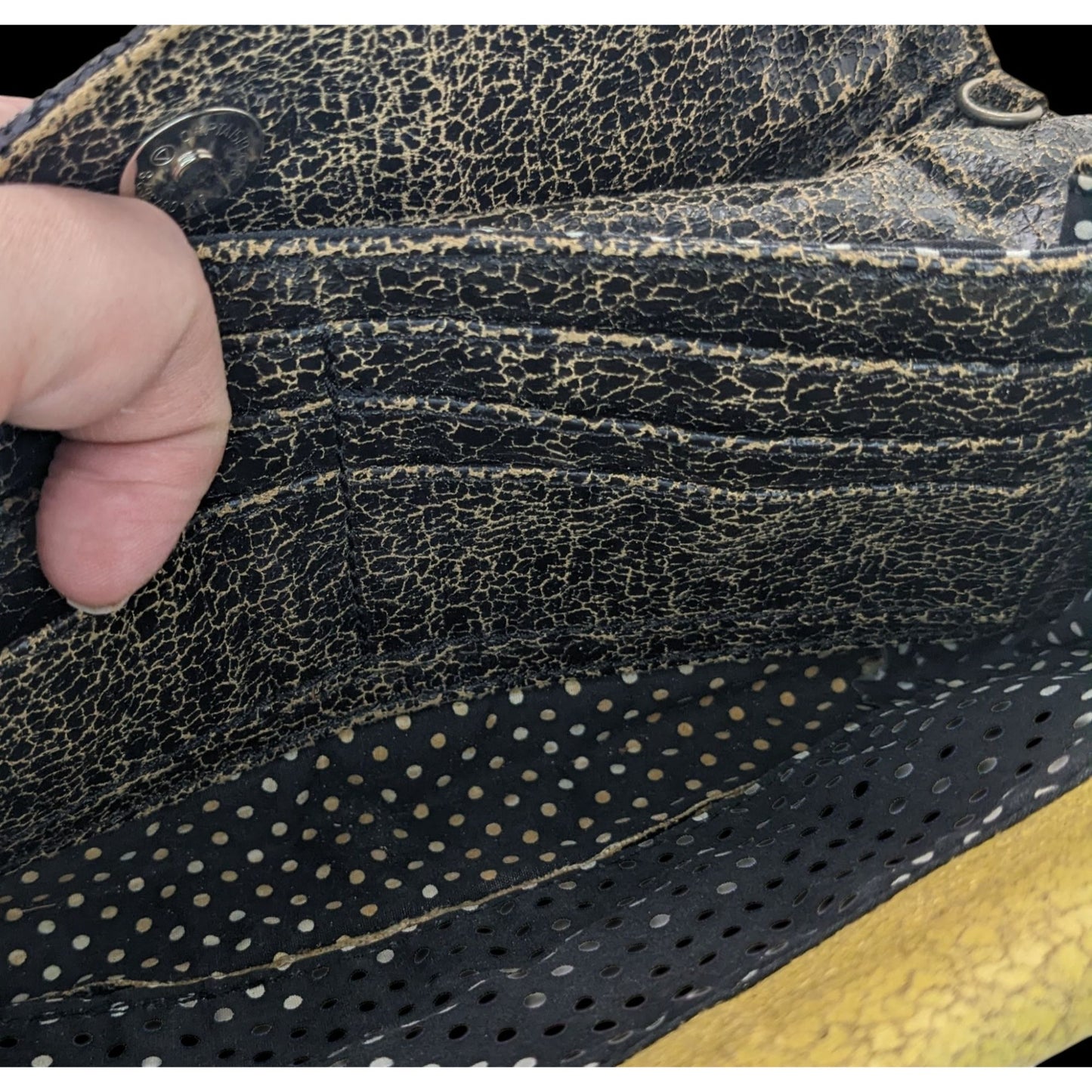 Vintage Jazzd Whimsygoth Witchy Moon Pattern Wristlet Clutch With 9 Inch Strap & Crackle Finish