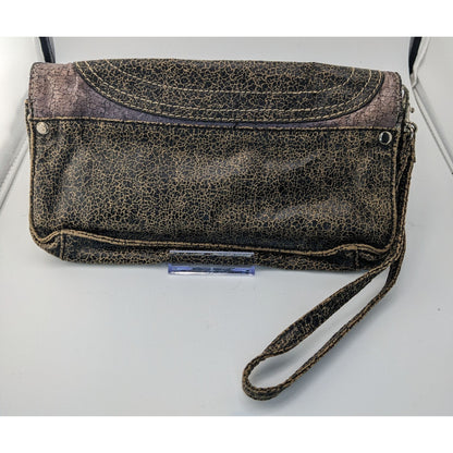 Vintage Jazzd Whimsygoth Witchy Moon Pattern Wristlet Clutch With 9 Inch Strap & Crackle Finish