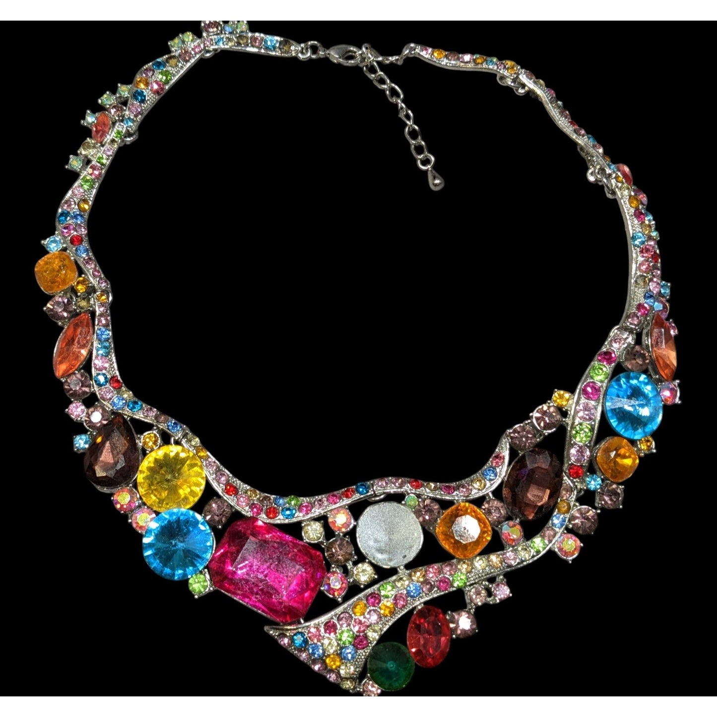 Whimsical Glamorous Rainbow Gemmed Collar Necklace