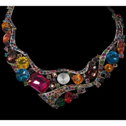 Whimsical Glamorous Rainbow Gemmed Collar Necklace
