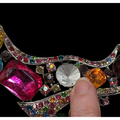 Whimsical Glamorous Rainbow Gemmed Collar Necklace