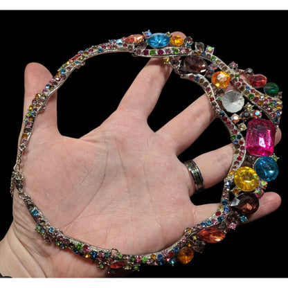 Whimsical Glamorous Rainbow Gemmed Collar Necklace