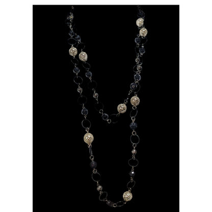 Gothic Glam Black Silver Tone Disco Ball Chain Link Necklace 54 Inch