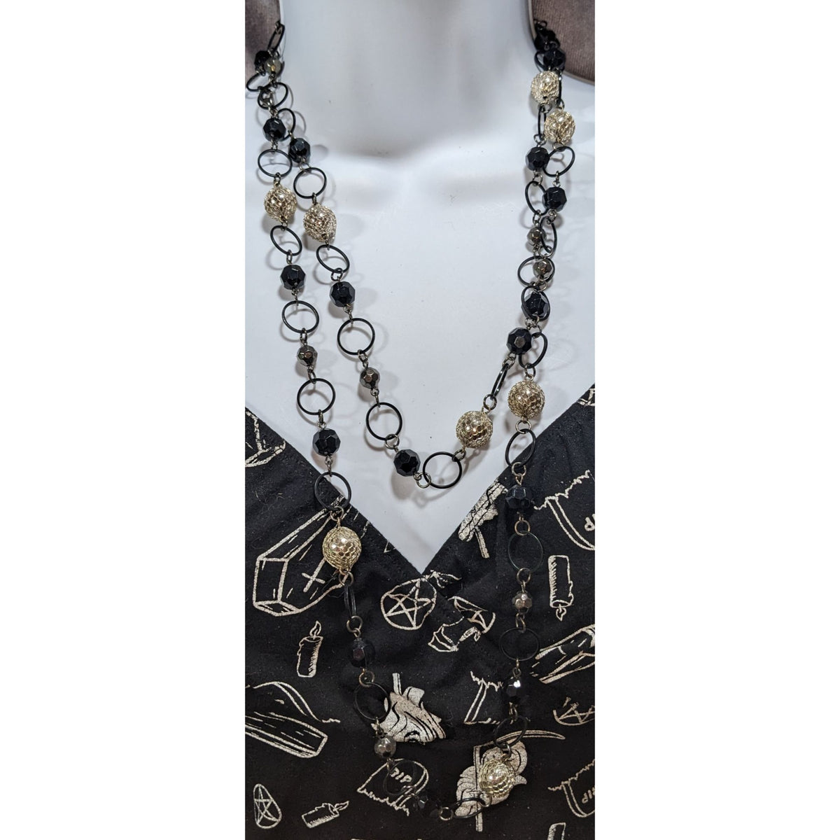 Gothic Glam Black Silver Tone Disco Ball Chain Link Necklace 54 Inch