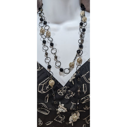 Gothic Glam Black Silver Tone Disco Ball Chain Link Necklace 54 Inch