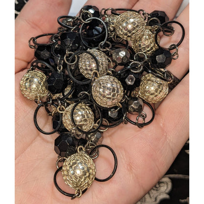 Gothic Glam Black Silver Tone Disco Ball Chain Link Necklace 54 Inch
