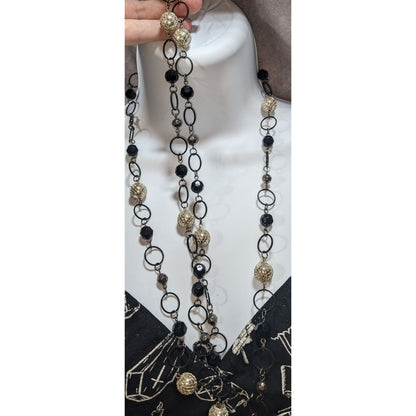Gothic Glam Black Silver Tone Disco Ball Chain Link Necklace 54 Inch