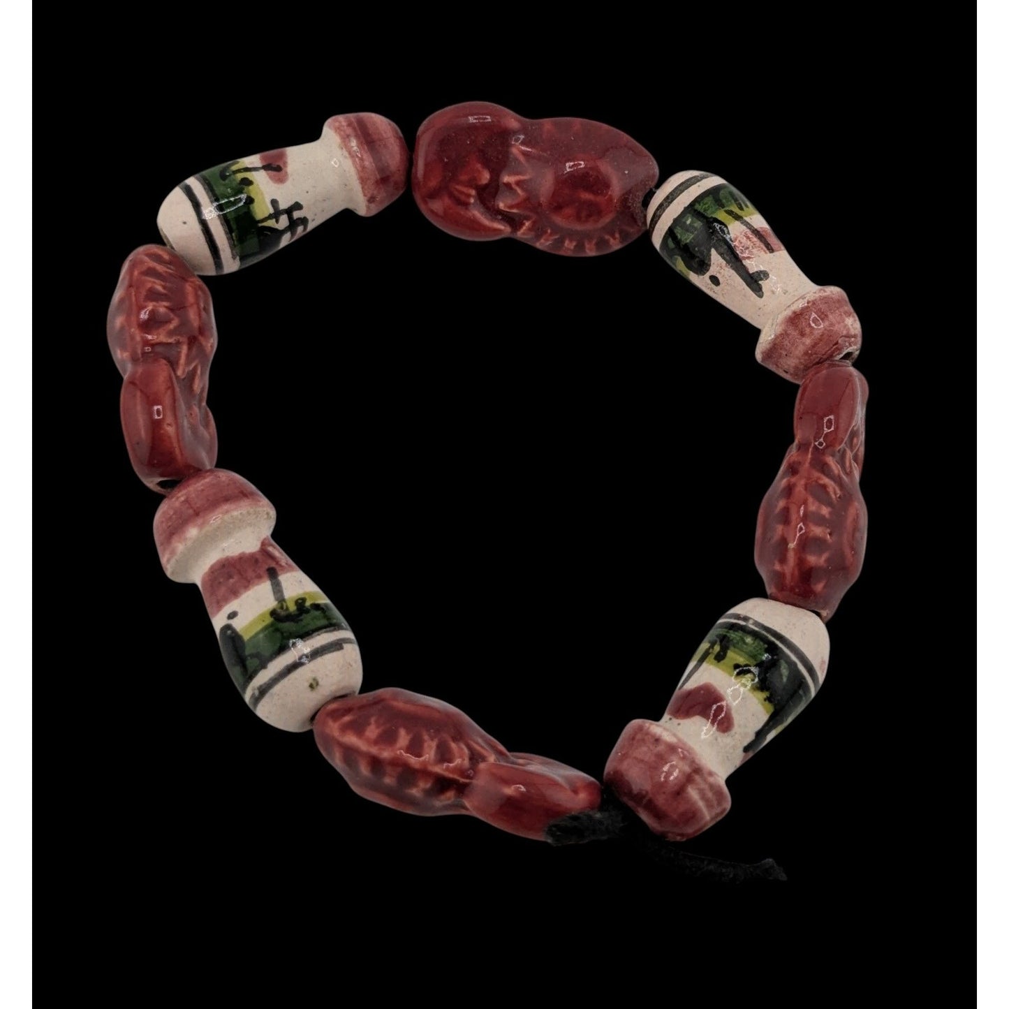 Vintage Hand-Painted Peruvian Stretch Bracelet With Ceramic Beads 7 Inches