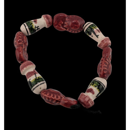 Vintage Hand-Painted Peruvian Stretch Bracelet With Ceramic Beads 7 Inches