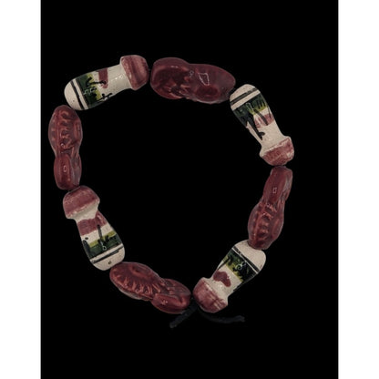 Vintage Hand-Painted Peruvian Stretch Bracelet With Ceramic Beads 7 Inches