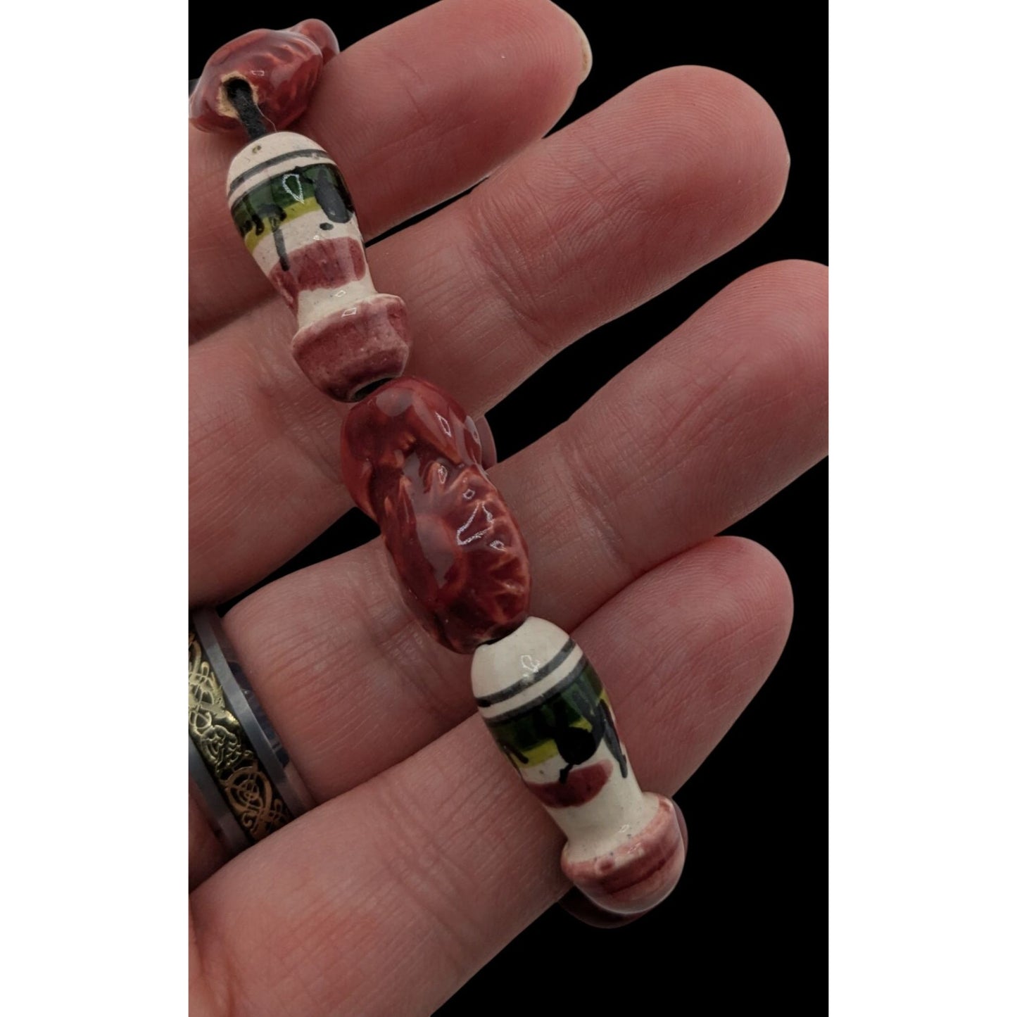 Vintage Hand-Painted Peruvian Stretch Bracelet With Ceramic Beads 7 Inches