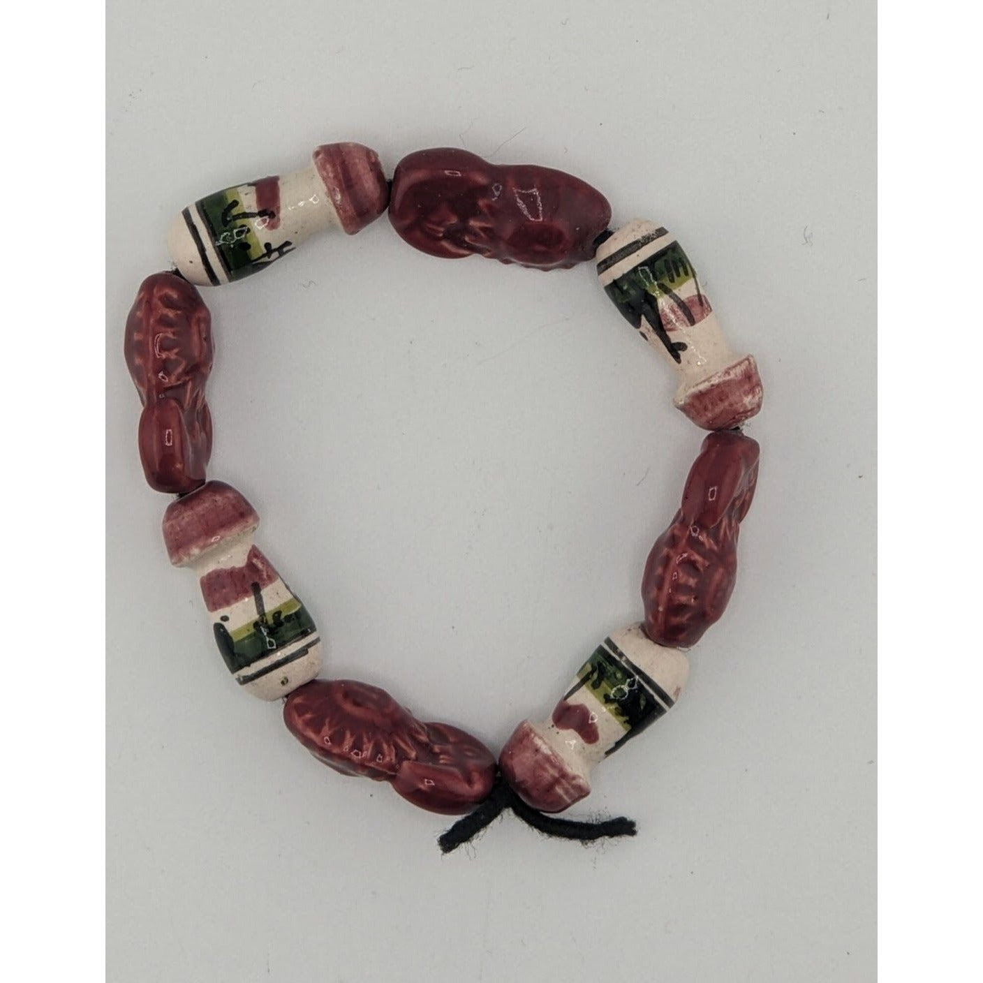 Vintage Hand-Painted Peruvian Stretch Bracelet With Ceramic Beads 7 Inches