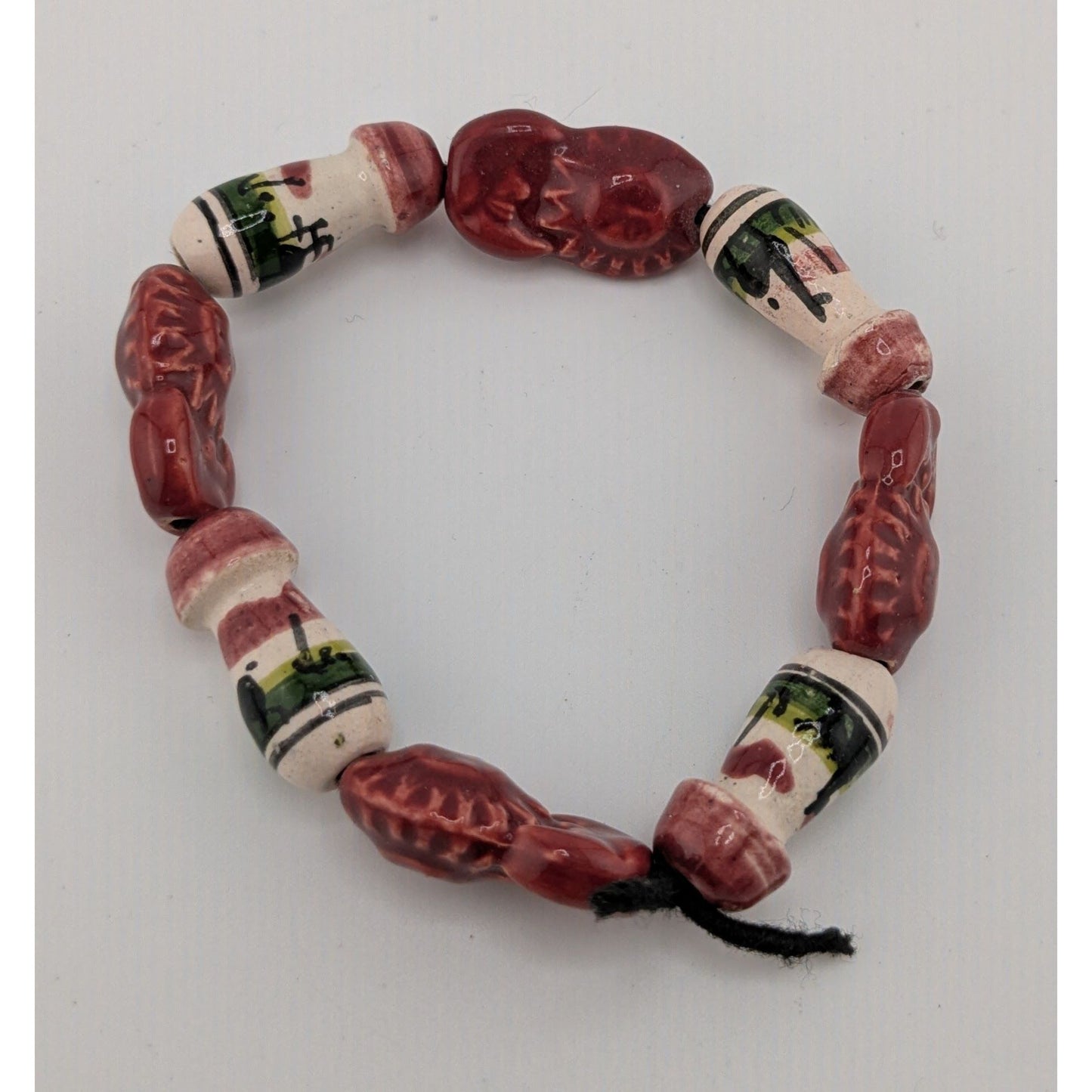 Vintage Hand-Painted Peruvian Stretch Bracelet With Ceramic Beads 7 Inches