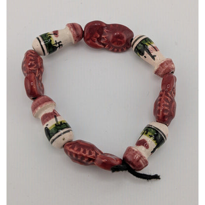 Vintage Hand-Painted Peruvian Stretch Bracelet With Ceramic Beads 7 Inches