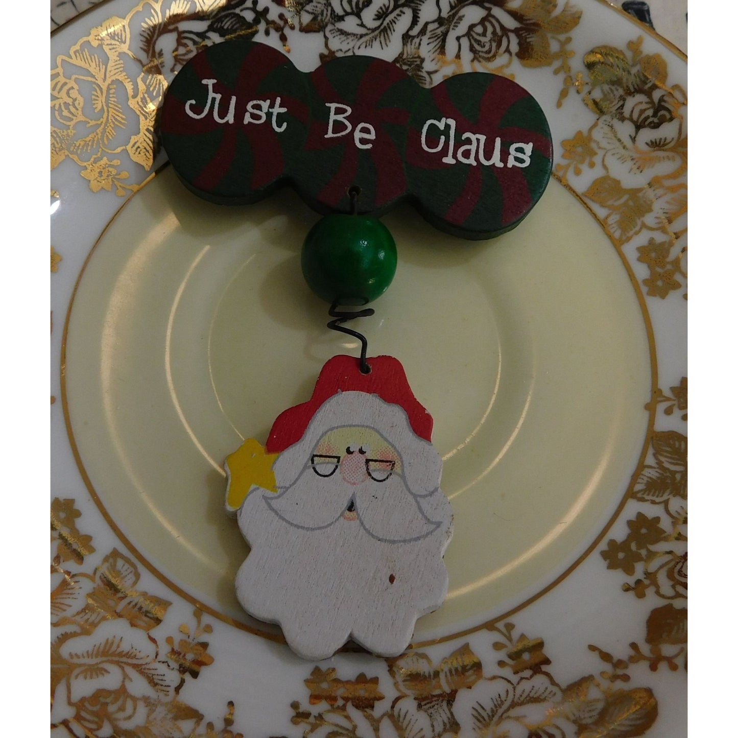 Just Be Clause Santa Christmas Painted Brooch