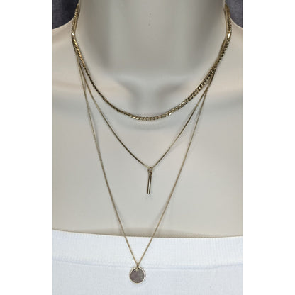 Bohemian Festival Layered Gold-Tone Necklace With Circle & Bar Pendants