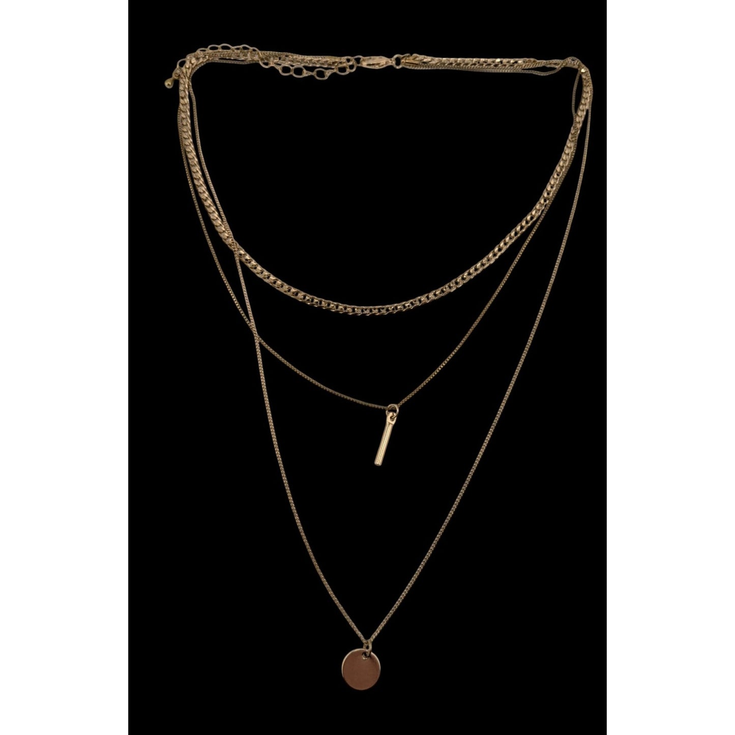 Bohemian Festival Layered Gold-Tone Necklace With Circle & Bar Pendants