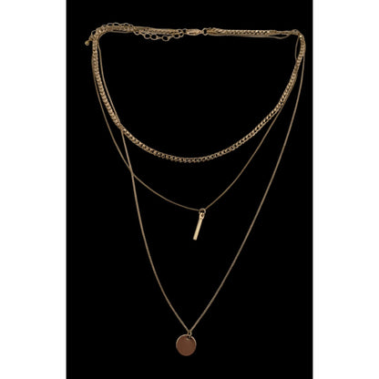 Bohemian Festival Layered Gold-Tone Necklace With Circle & Bar Pendants