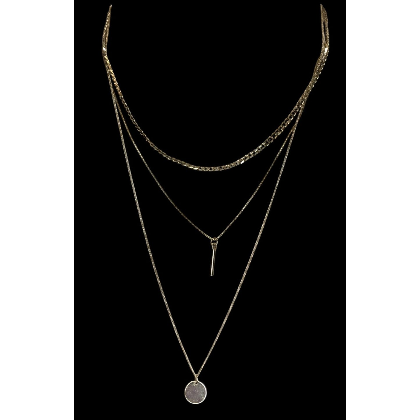 Bohemian Festival Layered Gold-Tone Necklace With Circle & Bar Pendants