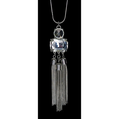 Jennifer Lopez Y2K Glam Silver Tone Crystal Statement Tassel Necklace 30 Inch