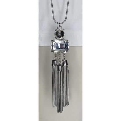 Jennifer Lopez Y2K Glam Silver Tone Crystal Statement Tassel Necklace 30 Inch