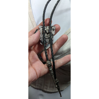 Vintage Western Bolo Tie Black Faux Leather And Onyx Made In USA