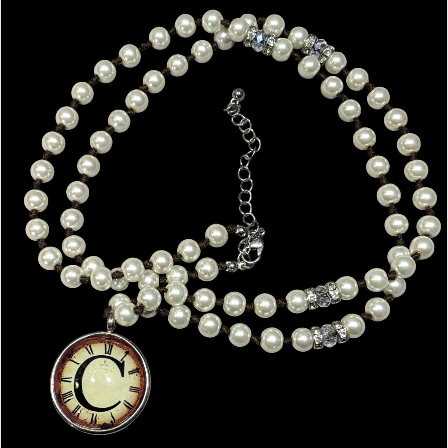 Elegant Steampunk Glass Pearl Beaded Pendant Necklace