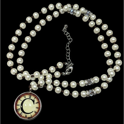 Elegant Steampunk Glass Pearl Beaded Pendant Necklace