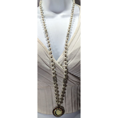 Elegant Steampunk Glass Pearl Beaded Pendant Necklace