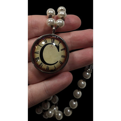 Elegant Steampunk Glass Pearl Beaded Pendant Necklace