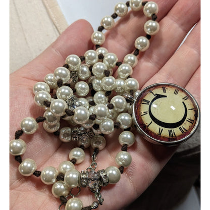 Elegant Steampunk Glass Pearl Beaded Pendant Necklace