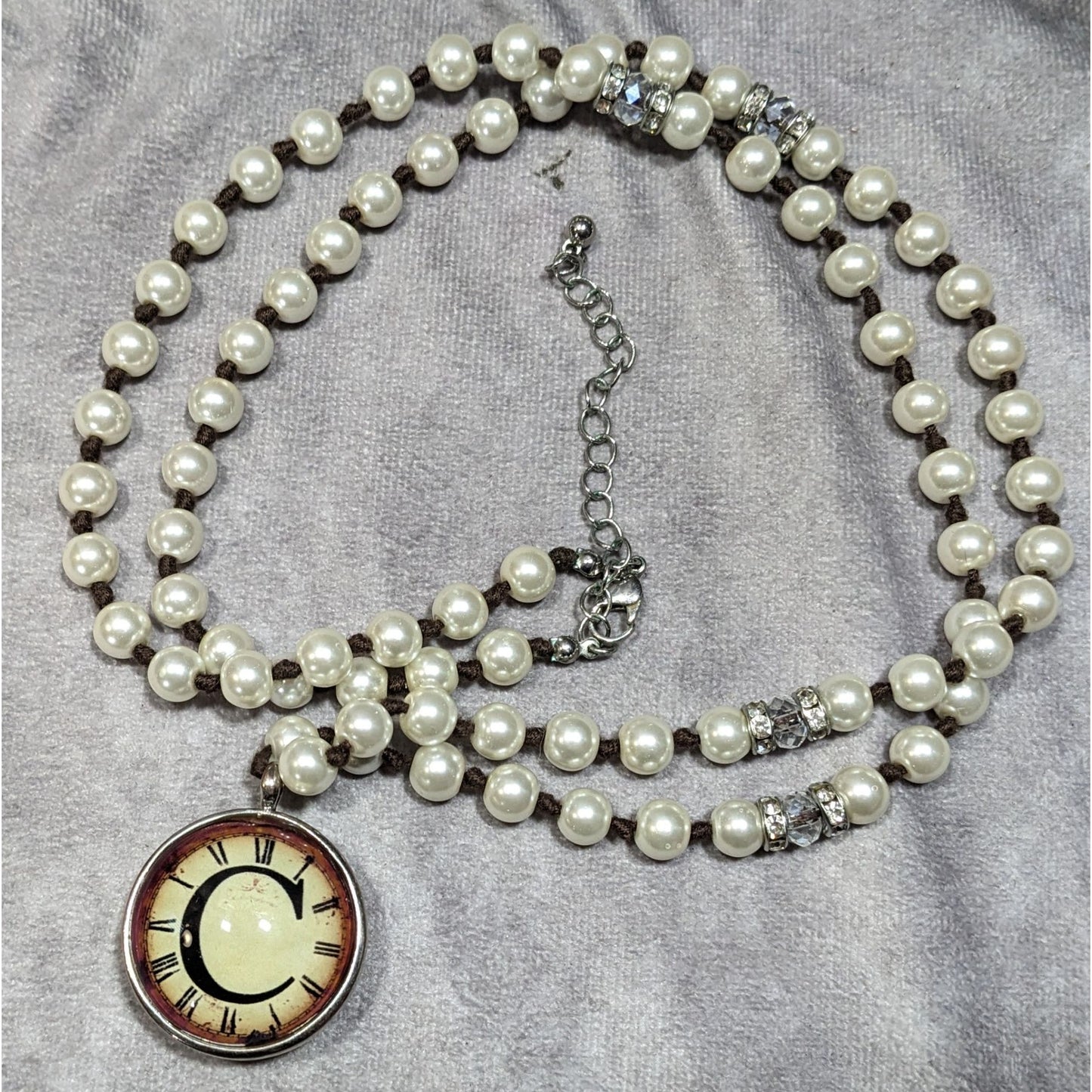 Elegant Steampunk Glass Pearl Beaded Pendant Necklace