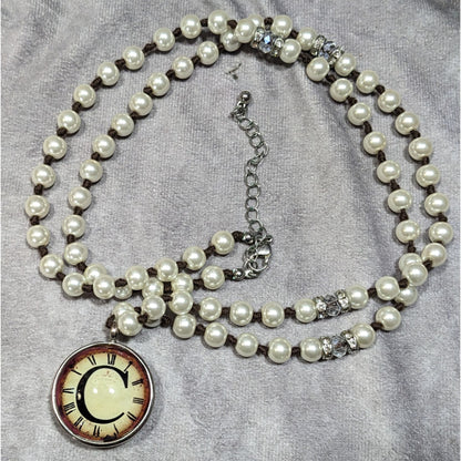 Elegant Steampunk Glass Pearl Beaded Pendant Necklace
