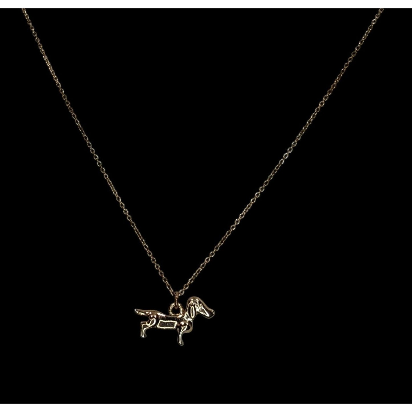 Dainty Dachshund Pendant Necklace Gold Tone Dog Lover Minimalist Wiener Dog
