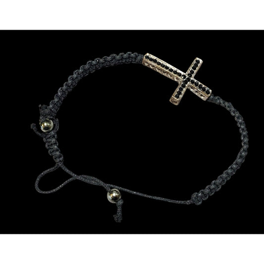 Gothic Cross Black And Silver Tone Rhinestone Adjustable Bracelet